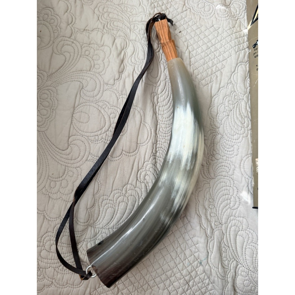 Vintage Powder Horn Wood Cap Leather Strap Vintage‎ Decor Black Powder Flask
